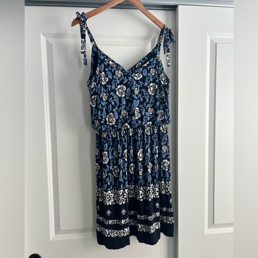 LOFT Black Dress with Blue Floral Accents - Picture 2 of 4